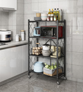 Étagère de cuisine rotative sur mesure, 4 couches, panier de rangement ménager, chariot à fruits carré noir, pour sol de fruits et légumes, à faire soi-même - Product Image 6