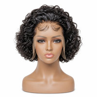 Perruque Courte Bouclée Pixie Sans Colle Prête à Porter en Cheveux Humains Naturels, Dentelle Frontale HD 13x4, Cheveux Vierges Bruts Pré-épilés