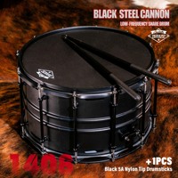 Caisse claire Beatello 14x8 pouces à basses fréquences |   Coque en acier noir carbone avec têtes en PVC et bâtons en nylon |   Projection puissante de poing