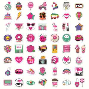 60pcs Pink <strong>Preppy</strong> Style <strong>Stickers</strong> for Girl Laptop Computer Phone Luggage Guitar DIY Decal <strong>Sticker</strong> for Party Students Teens - Product Image 5