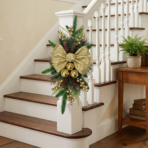 Christmas Staircase Decor Escalator Pendant Home Atmosphere Scene Arrangement Wall Hanging New-Style <b>Bow</b> <b>Door</b> Hanger Plastic - Product Image 3