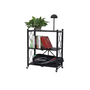 Heavy Duty Metal Storage Shelf Black White Floor standing 3 5 Tier carbon Stool Folding Removed Kitchen Put Pot Storage Rack