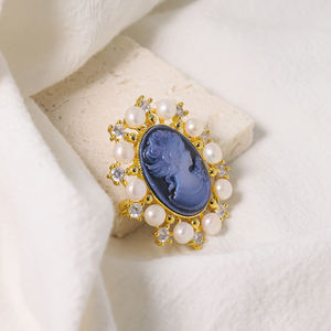 Perles naturelles camée <span class=keywords><strong>bleu</strong></span> sculpté incrusté Zircon broches femmes mode bijoux broches perle <span class=keywords><strong>broche</strong></span> madame cadeau - Product Image 1