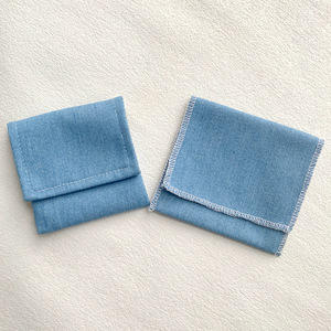 Pochette en toile bleu ciel recyclable OEM pour bijoux, sac cadeau pour boucles d'oreilles et bagues avec logo personnalisé - Product Image 5