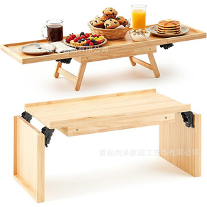 <b>Foldable</b> <b>Wooden</b> Dining <b>Table</b> Natural Wood Color Rectangular Trestle Base Minimalist Design Outdoor Use Portable Breakfast <b>Table</b> - Product Image 1