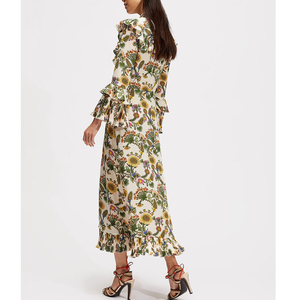 Casuales <span class=keywords><strong>de</strong></span> moda <span class=keywords><strong>de</strong></span> camisa <span class=keywords><strong>de</strong></span> cuello V vestido volantes Floral impresión falda <span class=keywords><strong>de</strong></span> manga larga <span class=keywords><strong>de</strong></span> Navidad Fiesta <span class=keywords><strong>Vestidos</strong></span> <span class=keywords><strong>de</strong></span> Cóctel Maxi - Product Image 2