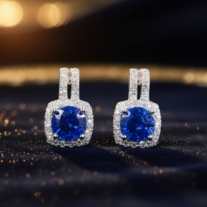 Luxury Blue Gemstone Stud <b>Earrings</b> Copper & Zinc Alloy with <b>Claw</b> Setting Women's Party Jewelry Model E2758 - Product Image 2