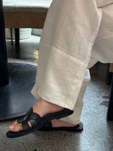 Pantalon droit en lin blanc minimaliste pour femme, taille élastique régulière, mi-longueur, respirant, décontracté, été, ODM - Product Image 3