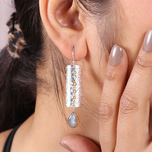 Pendientes de gota de Plata de Ley 925 de Venta caliente con tono dual de labradorita para compromiso aniversario regalo de boda o fiesta - Product Image 2