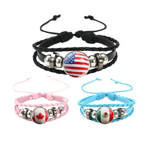 Pulseras con Patrón de la Bandera Nacional de Fútbol para la Copa Mundial de Fútbol 2026, Pulsera de Cuero Tejida para Fanáticos del Fútbol Unisex - Product Image 1