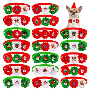 <span class=keywords><strong>Collar</strong></span> de perro de Navidad de tamaño ajustable con 3 flores y lindo Papá Noel muñeco de nieve campana cuello arco accesorios de ropa para mascotas - Product Image 1