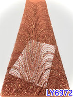 Tissu en dentelle brodée perlée marron de luxe NI.AI de haute qualité, dentelle en filet à sequins élégante pour robe de mariée et décoration intérieure LY6972