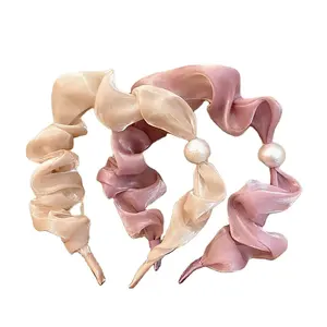 Perle en mousseline de soie bandeau femmes anneau de cheveux filles bandeau nouvelle marque mode élégant bandeaux solides élastiques cheveux accessoires