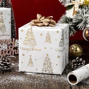 <b>White</b> Wrapping Paper Metallic Gold Christmas Trees Design 46.8 Square Feet Recyclable Gift <b>Wrap</b> For Christmas Holiday Party - Product Image 3