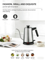 Bouilloire électrique minimaliste en acier inoxydable 304/1.0L, 1000W, 220V, écologique, avec poignée, certifiée CE/EU