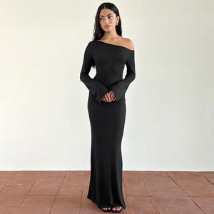 Fashion <b>Women</b> Off Shoulder Asymmetrical Neck Flare Sleeve Long <b>Dress</b> Slim Fit Waist <b>Sexy</b> Bodycon <b>Dress</b> - Product Image 5