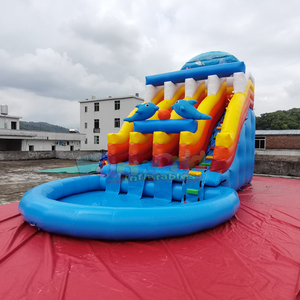 Equipo de Juegos para Exteriores, Tobogán Acuático Inflable Comercial de Tres Carriles con Piscina Integrada - Product Image 3