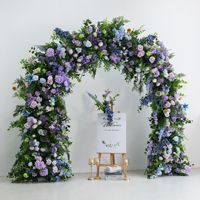 Gapura Bunga Sutra Biru Ungu Mewah Buatan, Mudah Dipasang untuk Acara Pernikahan, Pesta, Sewa, Dekorasi Jendela Toko - J&M