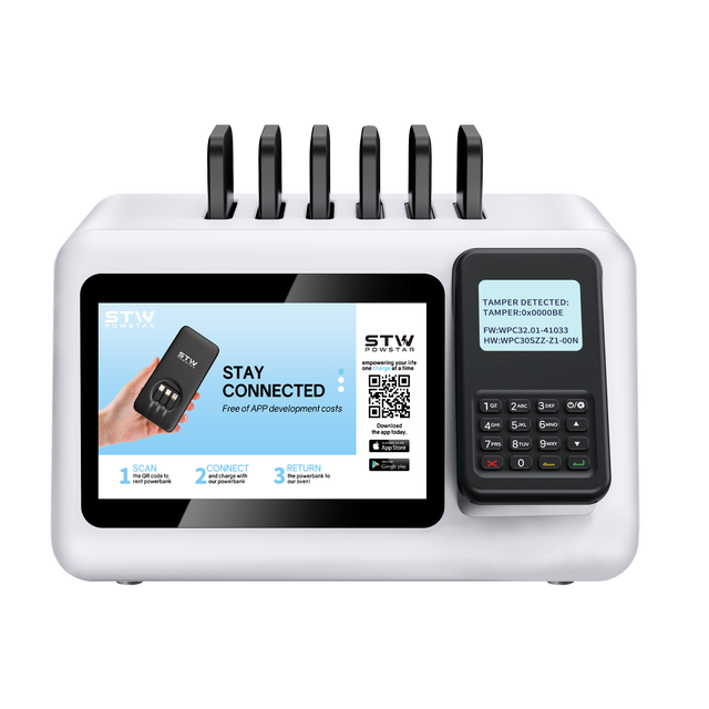 Public Area Cell Phone Charging Station with POS Advertising Screen Power Bank Rental Machine Shared Powerbank for Restaurant