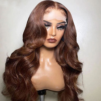 Cabello Brasileño Liso Largo de 200 Densidades con Encaje Frontal 13x6, Ondulado Transparente Marrón Chocolate con Rizos Profundos Jerry Pre-Plucked