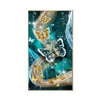 Factory Custom Luxury Restaurant Decorative Painting Lamp Wallart Hanging Butterfly LED Light Crystal Porcelain Painting