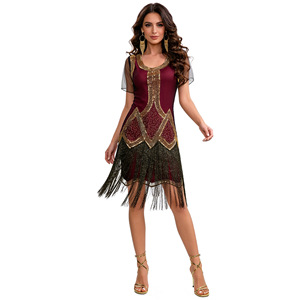 <span class=keywords><strong>Robe</strong></span> vintage à sequins et franges pour femme, mi-longue, manches longues, style rétro, cocktail, soirée, invitée de mariage, formelle - Product Image 2