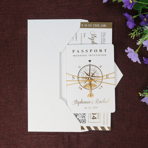 Invitation de passeport en feuille <span class=keywords><strong>d</strong></span>'or blanc de style Ins personnalisé de haute qualité avec <span class=keywords><strong>carte</strong></span> <span class=keywords><strong>d</strong></span>'<span class=keywords><strong>embarquement</strong></span> et avion en métal pour un événement de fête de <span class=keywords><strong>mariage</strong></span> - Product Image 2