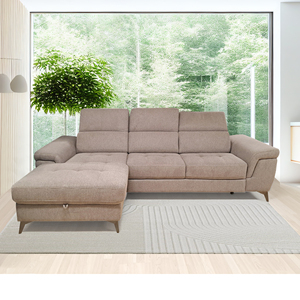STELLA MOD. Chaise Longue da Soggiorno Sinistra con Trolley Estraibile in Tessuto Grigio Tortora - Product Image 1