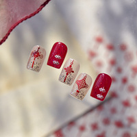 Autocollants pour ongles en cristal 3D - Nœud papillon rouge et or et perle blanche, design français