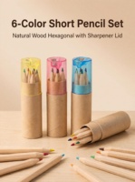 Mini crayons de couleur avec taille-crayon intégré, en bois naturel, tube hexagonal en kraft, cadeau pour enfants, non toxique, rentrée scolaire, logo personnalisé, OEM