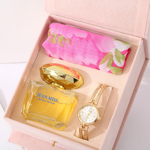 Set de Regalo Creativo de Marca OEM para el Día de la Madre, Tanabata o San Valentín para Mujer, Caja de Regalo Dorada de Lujo Ligero con Bufanda y Perfume - Product Image 1
