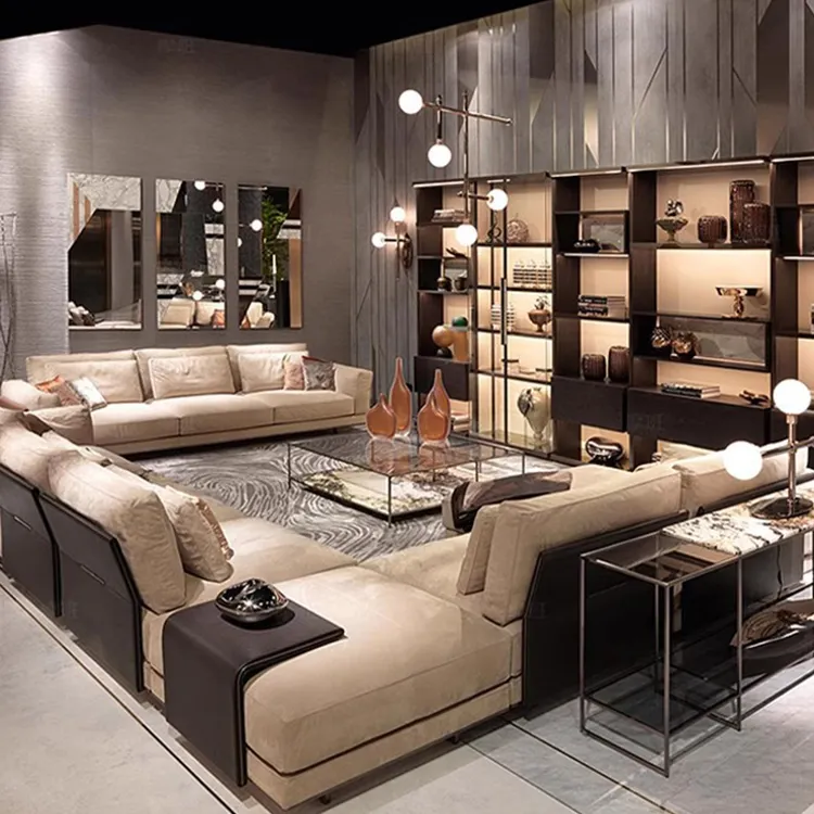 Divani componibili in stile moderno di fascia alta di design di ultima generazione a forma di velluto a forma di divano 7 posti mobili di lusso divano da soggiorno