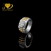 Anillo de Moissanita de Dos Tonos Personalizado de Alta Calidad, Anillo de Moissanita de Plata de Ley 925 Estilo Hip Hop para Hombre