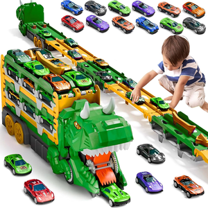 Tren de Juguete Transformable de Dinosaurio, Porta Coches Plegable con Doble Pista, Vehículo de Carreras de Aleación, Carro de Almacenamiento para Niños - Product Image 5