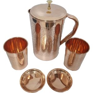 Embossed Pure Copper Jug Tumbler with Glass Lid Metal <b>Drinkware</b> <b>Accessories</b> for Parties Water Jug and Pitcher - Product Image 3