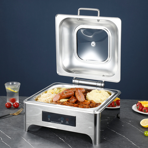 Ensemble chauffe-plats électrique en acier inoxydable fantaisie de 6 L avec couvercle hydraulique en verre, pour servir les aliments, pour hôtel, buffet de <span class=keywords><strong>salon</strong></span> - Product Image 1