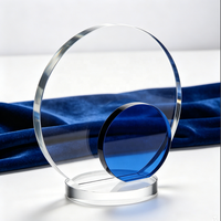 Trophée en verre bleu transparent personnalisé avec gravure des années, pour entreprise, anniversaire, récompense en verre, plaque de récompense en cristal