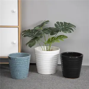 Eco-friendly stripe print embossed multi-color optional indoor desktop different sizes plant flower ceramic pots