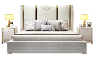 אמריקאי משפחה הטוב ביותר מודרני יוקרה עץ מלך-גודל כפול עור כפול מיטות עם תיבת למבוגרים - Product Image 4