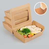 Pochettes personnalisées imprimées en papier couché biodégradable 337 g/m² pour emballage de salades à emporter (fast-food) avec fenêtre