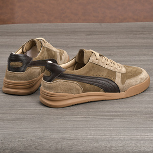 Chaussures de marche pour hommes à bout rond, à lacets, en faux daim, semelle extérieure en caoutchouc antidérapante, doublure en cuir véritable, couleur unie, confortables et décontractées - Product Image 3