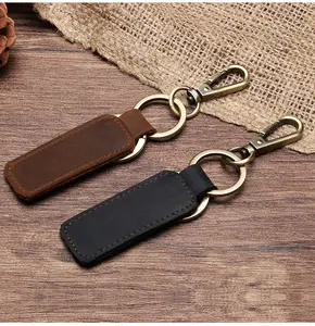 Full Grain Cowhide Crazy Horse Leather keychains Custom logo Engraved Key chains Leather Personalize leather Keyring Strap charm