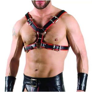 Blue And <b>Black</b> Leather Chest <b>Harness</b> With Studs Men's Sexy Underwear For Flirt - Product Image 3