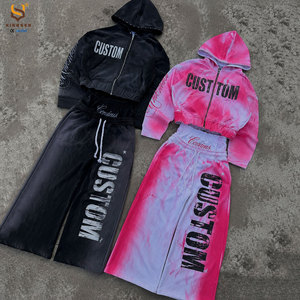 Ensemble de survêtement vintage personnalisé avec strass, imprimé tie-dye, effet délavé, double ceinture, pantalon de jogging - Product Image 2