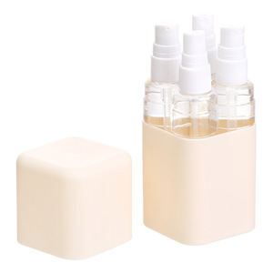 Portable 4 In 1 Travel Bottle <b>Set</b> <b>Square</b> Round Combination Dispensing Bottles Light Gray Milky White For Shower Gel Shampoo - Product Image 2