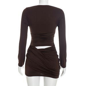 Vestido Viviblook C26DS304 para Mujer, Nuevo Vestido de Otoño de Manga Larga con Puntadas Cruzadas, Plisado, para Fiesta de Noche, Mini Vestido Ajustado - Product Image 4