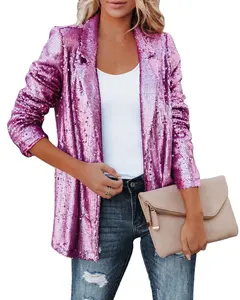 Blazer à paillettes pour femmes, veste à paillettes, Top décontracté à manches longues, paillettes, fête, manteau à revers brillant, vêtements d'extérieur, printemps automne