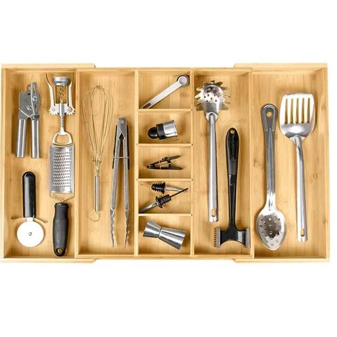 Adjustable Bamboo Drawer Dividers Organizers 9 Compartments Scalable