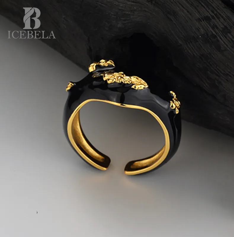 Perhiasan halus S925 perak murni Enamel cincin minimalis wanita pembukaan dapat disesuaikan lukisan lanskap cincin jari indeks untuk Gadis