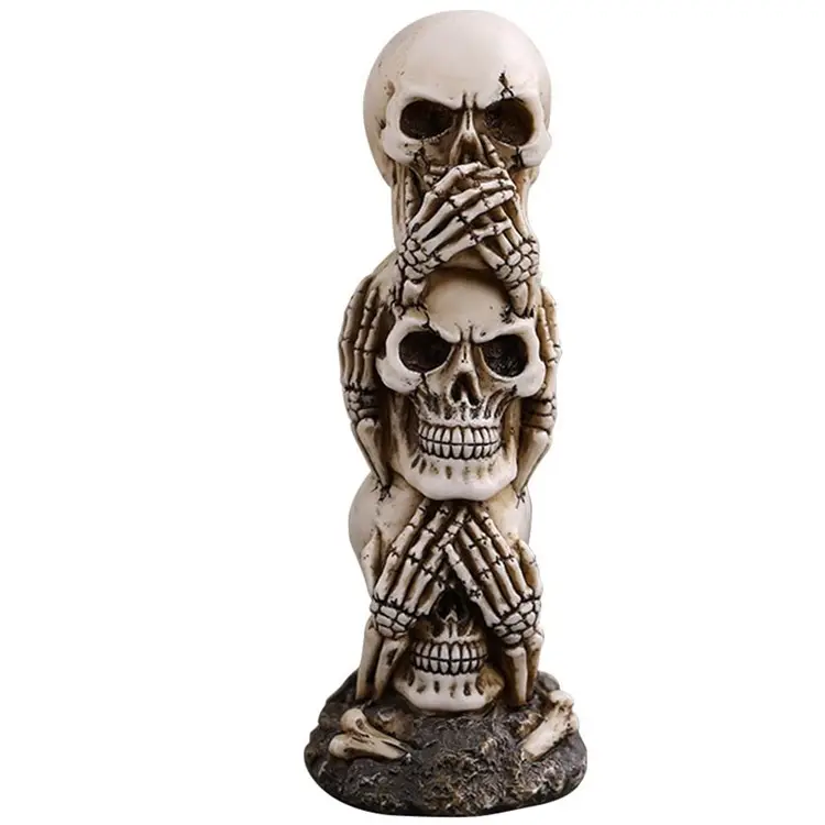 Polyresin Schedel Horen-Geen, Zie-Geen, Spreken-Geen Evil Skull Standbeeld Sculptuur Figuur Skelet